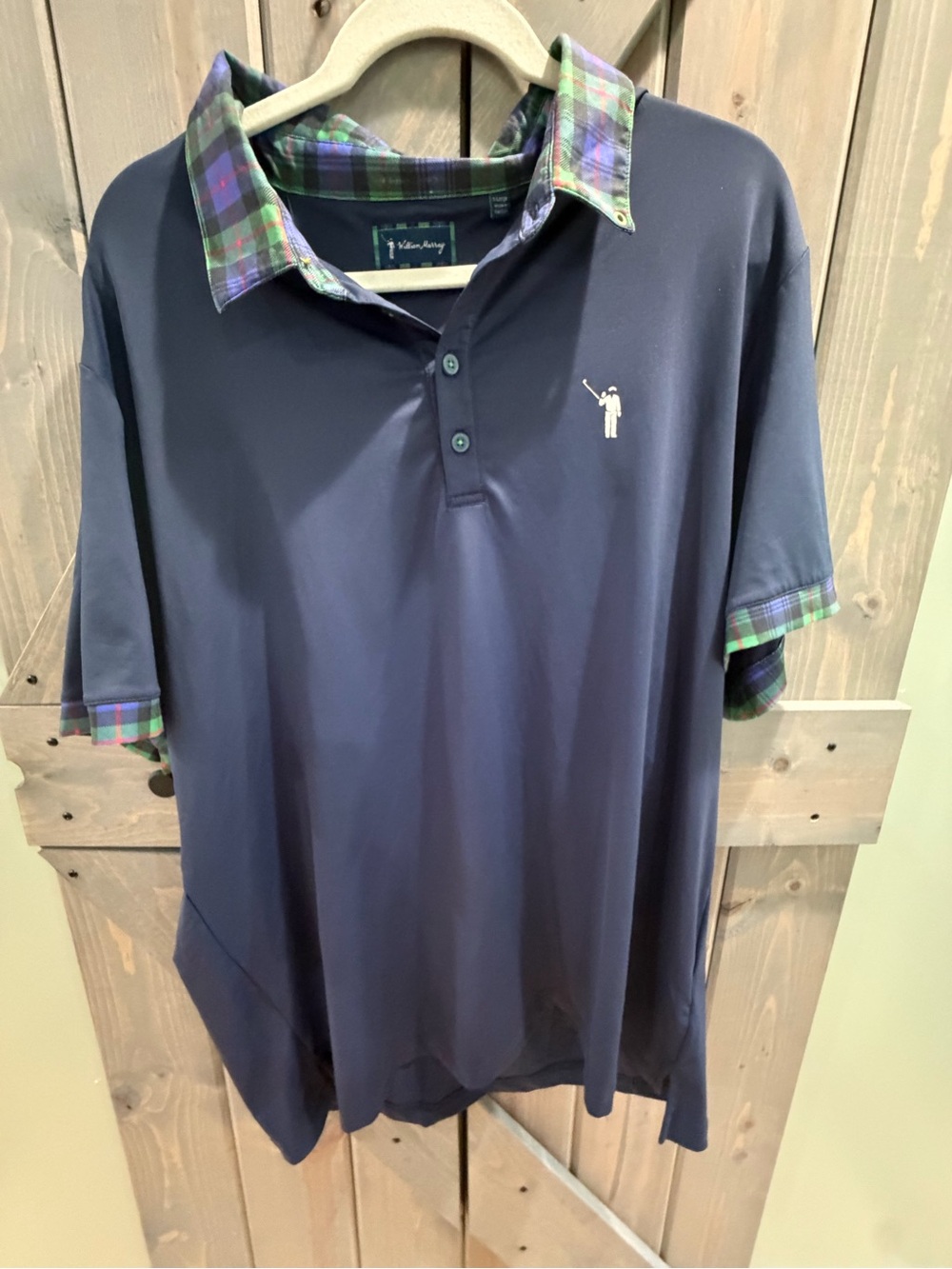 William Murray Golf Navy Plaid Trim Polo Xl